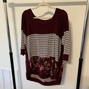 Maroon Floral Sweater | Size Large